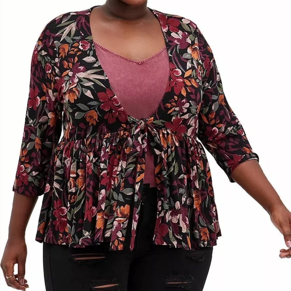 Torrid floral front tie overlay cardigan dark academia fall floral Halloween
